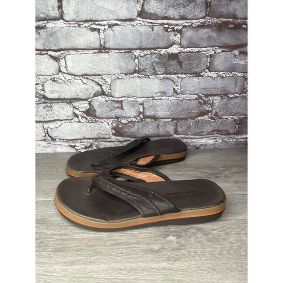 TOMMY BAHAMA RELAXOLOGY Jasper Brown Leather Synthetic FlipFlops Men 10D US/43EU - Picture 1 of 16
